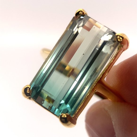 Bi Color Tourmaline 11.40ct Solid 14K Yellow Gold Ring - Picture 1 of 6